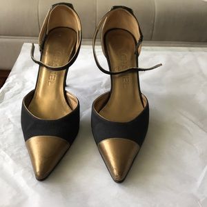 Chanel Satin/Gold heels
